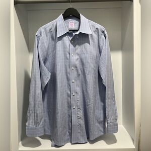 Brooks brothers classic non-iron supima cotton blue multicolor plaid neck 17-35